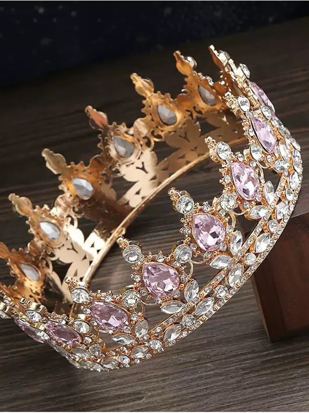 Rose Gold Tiara Headpiece with Pink and Clear Crystals